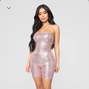 Brand new Birthday bash sequin romper - pink w/ tags. Fashion nova. Size small